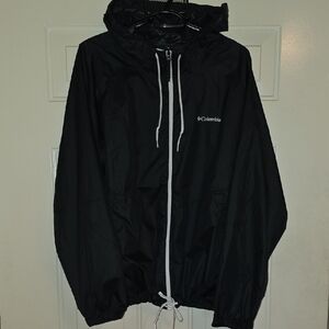 Columbia Black Hooded Rain Shell Jacket with White Trim